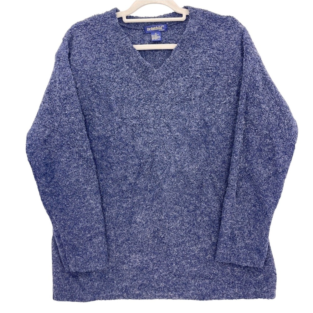 Vintage 90s Navy Bouclé Wool Blend Sweater 1X V-Neck De Rotchild Relaxed Fit